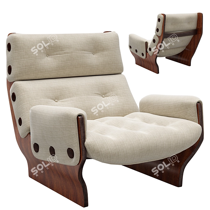 Retro Rosewood Lounge Chair Classic 3D model image 1