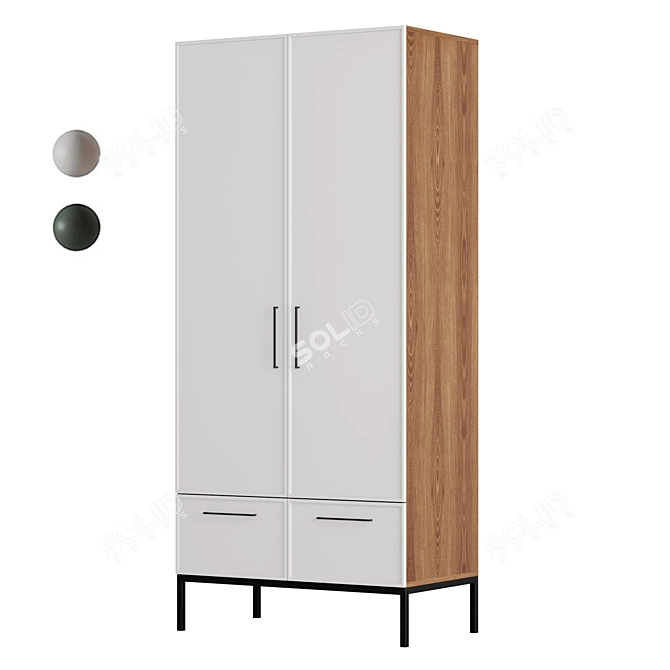 Berber Two-Door Wardrobe with Drawers 3D model image 1