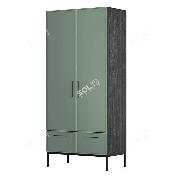 Berber Two-Door Wardrobe with Drawers 3D model image 3