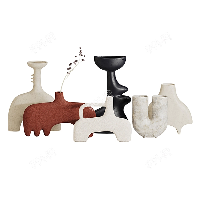 Modern Ceramic Vase Set 6 Pieces 3D model image 1