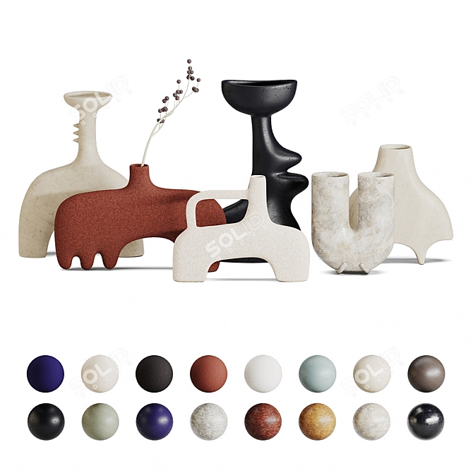 Modern Ceramic Vase Set 6 Pieces 3D model image 2