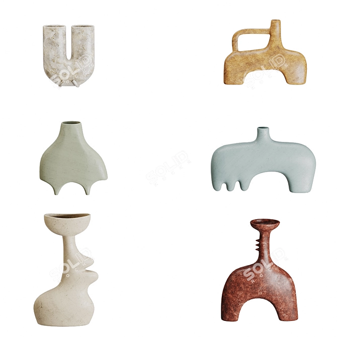 Modern Ceramic Vase Set 6 Pieces 3D model image 4