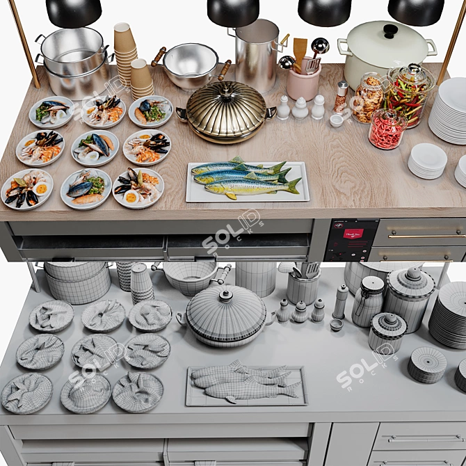 Seafood Buffet Display Table 3D model image 3