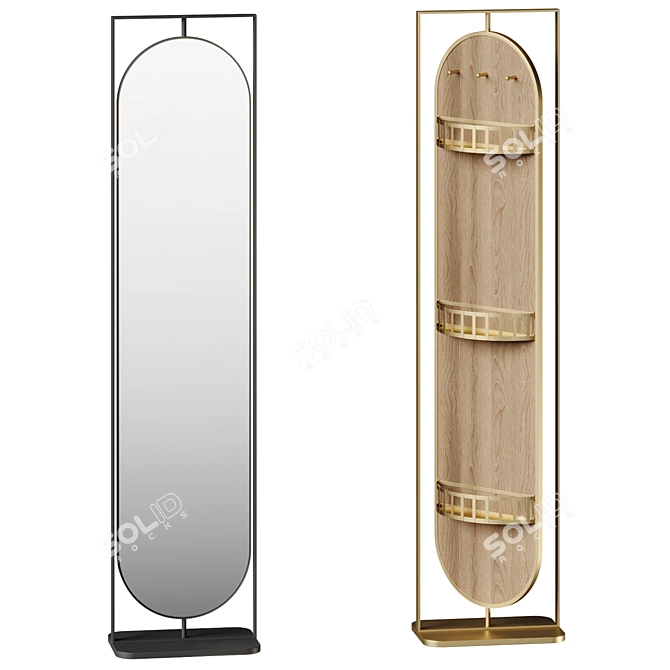 Modern Rotating Floor Mirror Shelves 3D model image 1