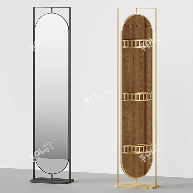 Modern Rotating Floor Mirror Shelves 3D model image 5