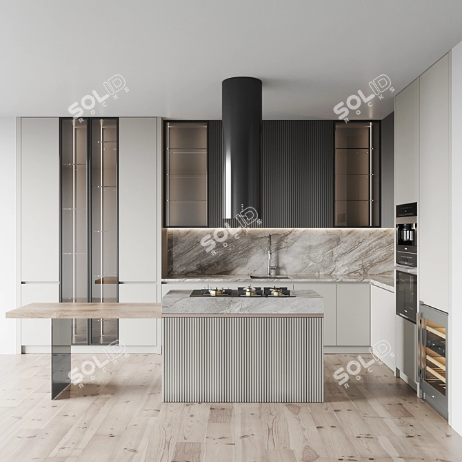 Modern Kitchen Set with Appliances 3D model image 1