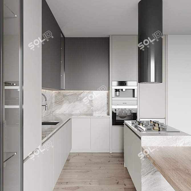 Modern Kitchen Set with Appliances 3D model image 3