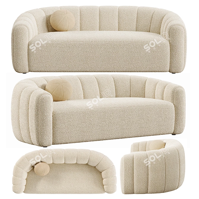 Vintage Channel-Tufted Deco Loveseat 3D model image 1