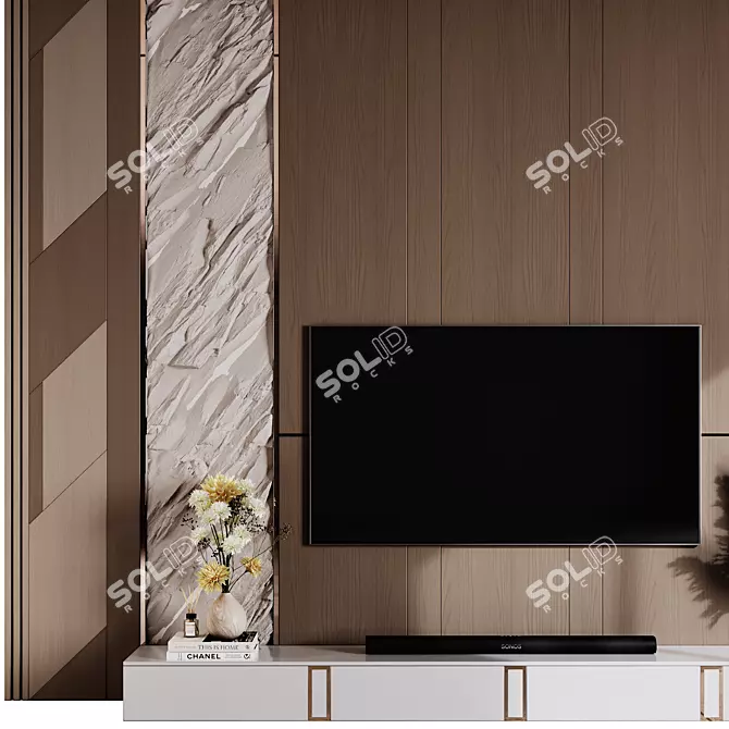 Contemporary TV Wall Design Scene 3D model image 4