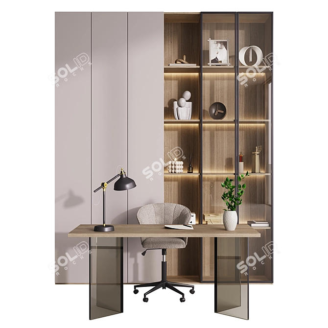 Modern Workspace Set with Lamp 3D model image 1