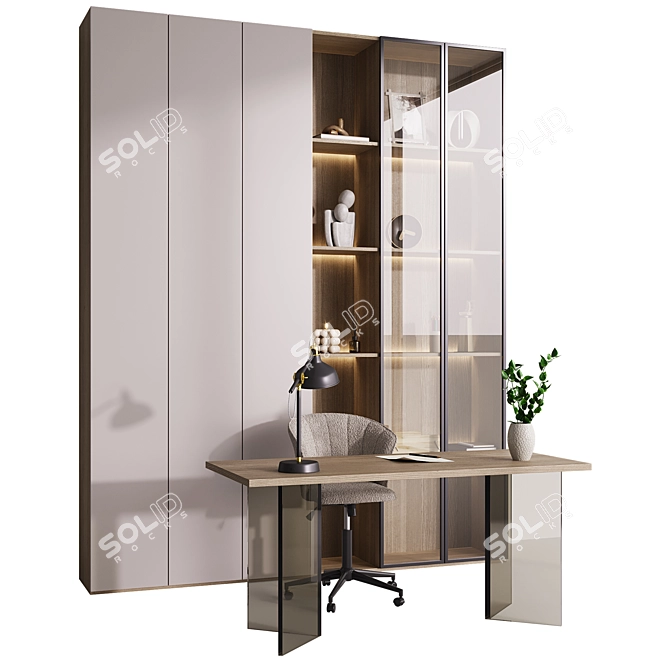 Modern Workspace Set with Lamp 3D model image 2