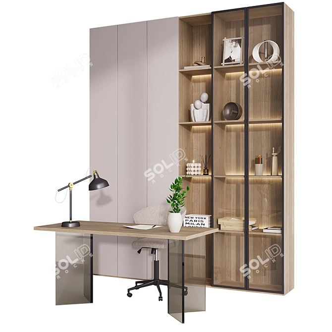 Modern Workspace Set with Lamp 3D model image 3