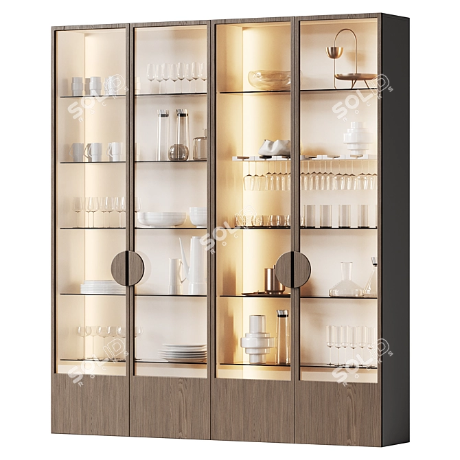 Modern Glass Cupboard for Kitchen 3D model image 3