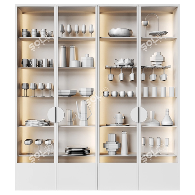 Modern Glass Cupboard for Kitchen 3D model image 4