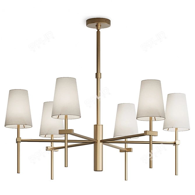 Elegant Brass Chandelier with Linen Shades 3D model image 1