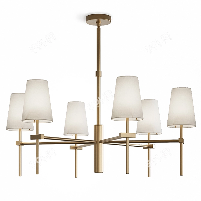 Elegant Brass Chandelier with Linen Shades 3D model image 2