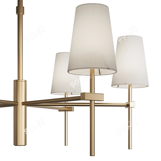 Elegant Brass Chandelier with Linen Shades 3D model image 3