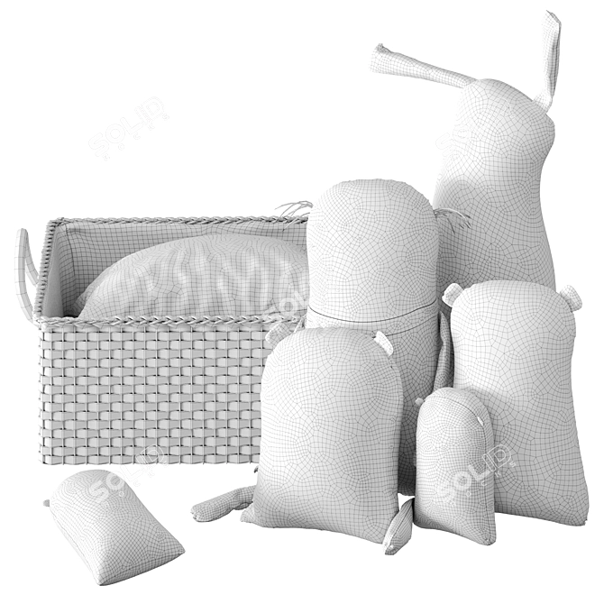 Textile Toy Set with Woven Basket 3D model image 4