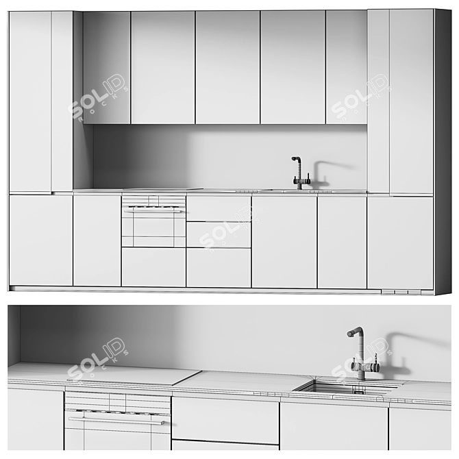 Integrated Handle Kitchen Set | AV 078 3D model image 6