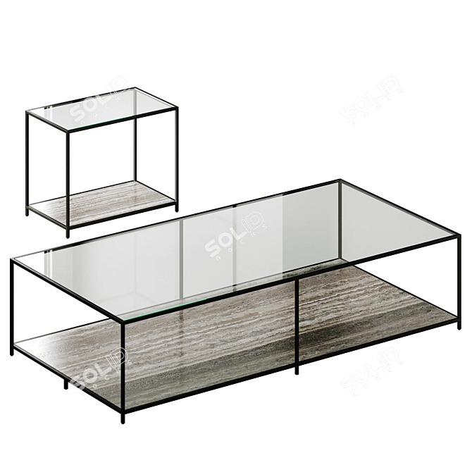 Grey Travertine Coffee Tables Set 3D model image 1