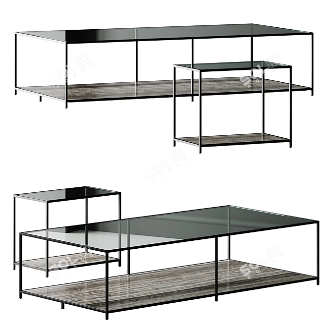 Grey Travertine Coffee Tables Set 3D model image 2