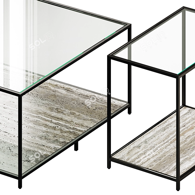 Grey Travertine Coffee Tables Set 3D model image 3