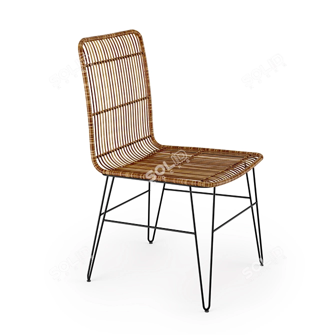 Hand-Woven Rattan Dining Chair 3D model image 1