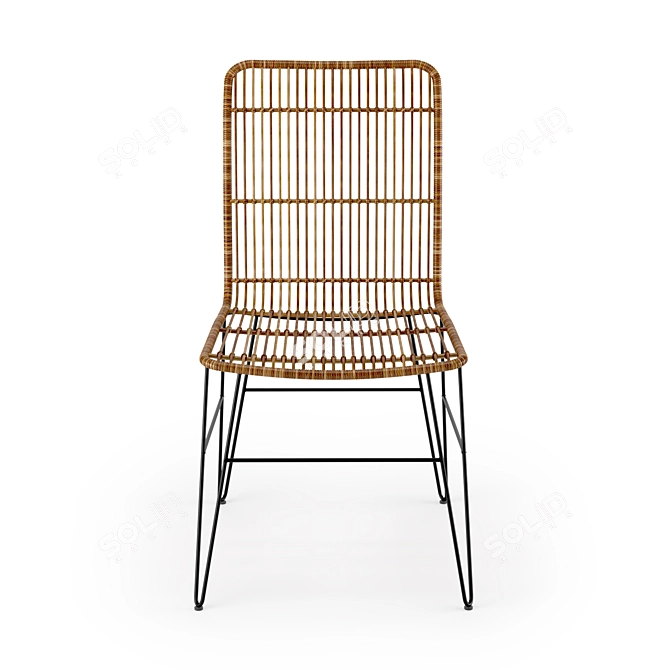 Hand-Woven Rattan Dining Chair 3D model image 2