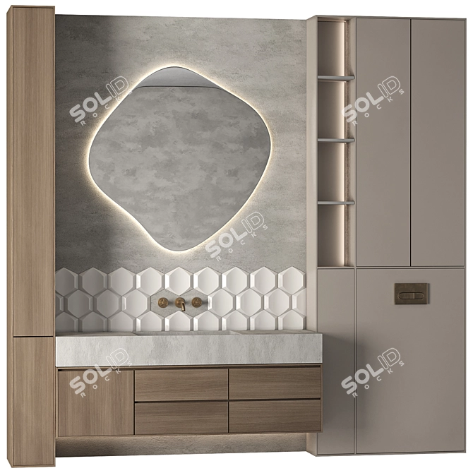 Modern Bathroom Furniture Set with Materials 3D model image 2