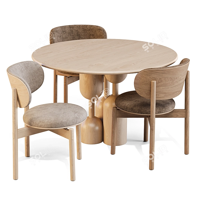 Organic Wood Dining Set: Baoba Table and Re-Volve Chairs 3D model image 1