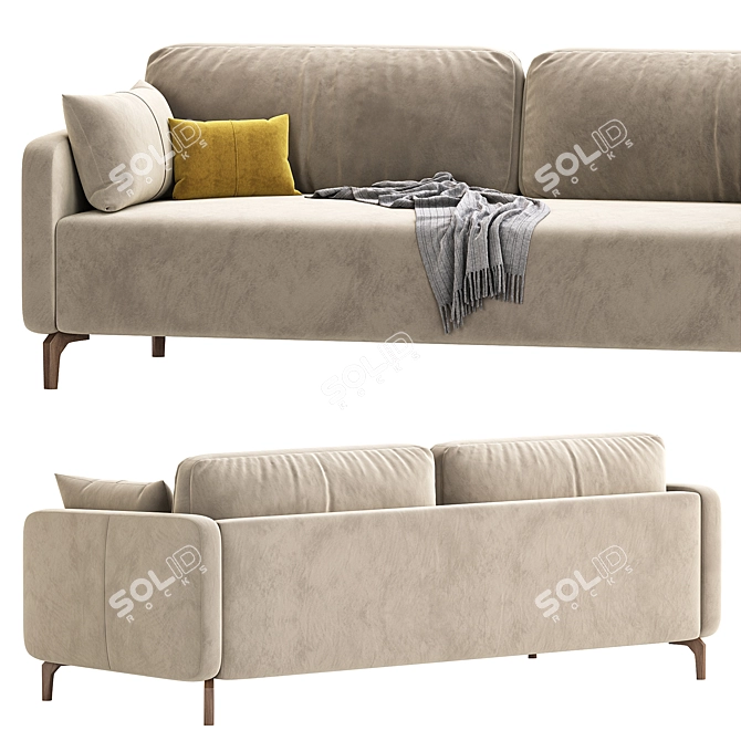 Plush Beige Velvet Sofa | Divan.ru 3D model image 3