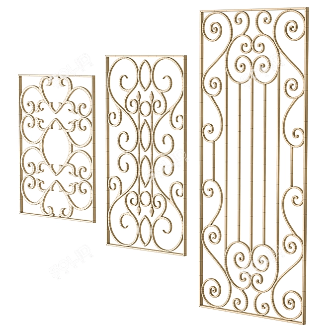 Artisanal Wrought Iron Fence Panel 3D model image 6