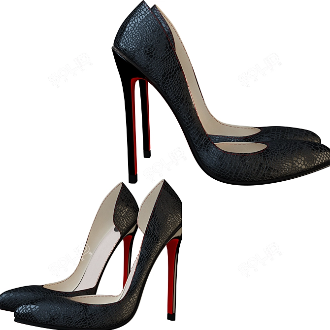 Luxurious Black Croc Heels 3D model image 3