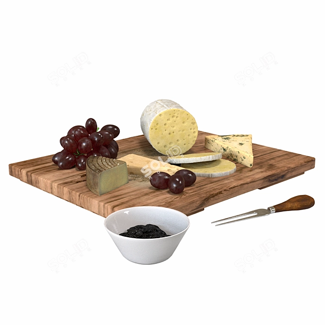 Gourmet Cheese and Grapes Set 3D model image 2