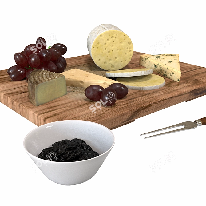 Gourmet Cheese and Grapes Set 3D model image 3