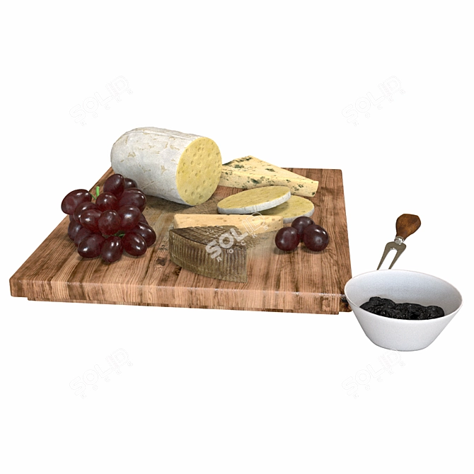 Gourmet Cheese and Grapes Set 3D model image 4