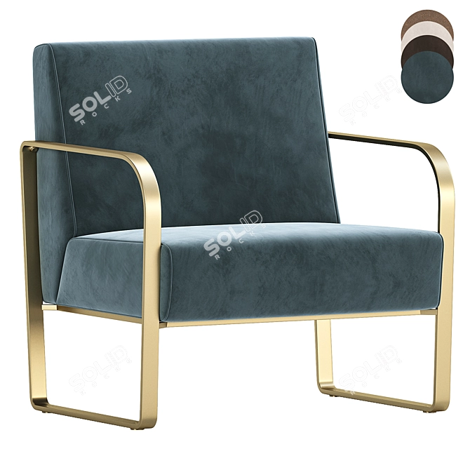 Luxury Leather Brass Armchair 3D model image 1