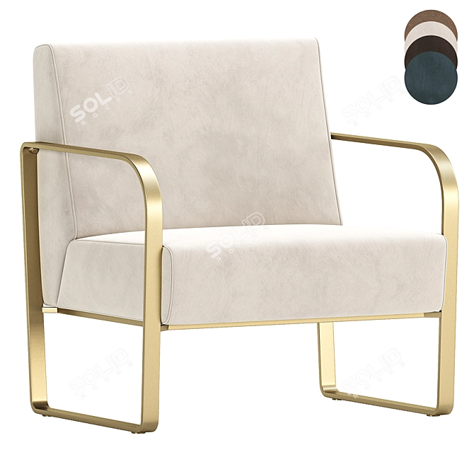 Luxury Leather Brass Armchair 3D model image 3