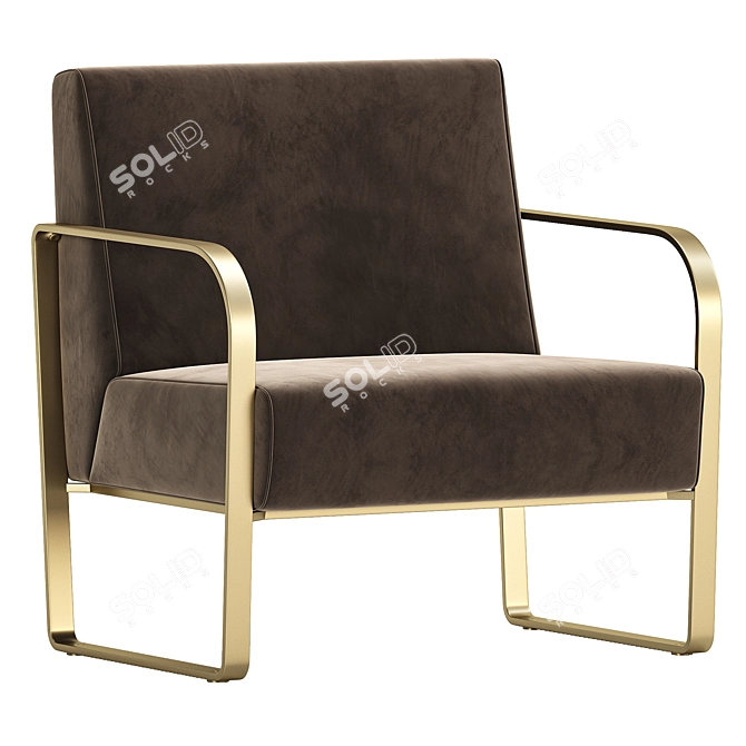 Luxury Leather Brass Armchair 3D model image 4