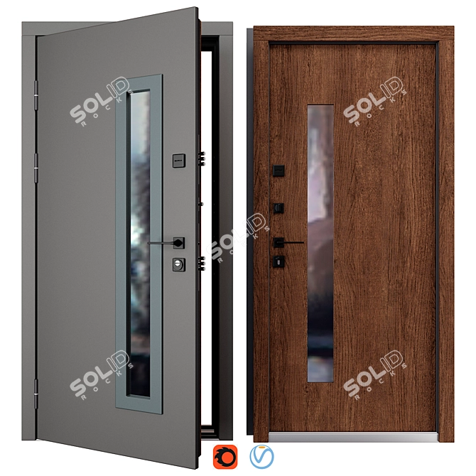 Brown Entry Metal Door (QDoors) 3D model image 1