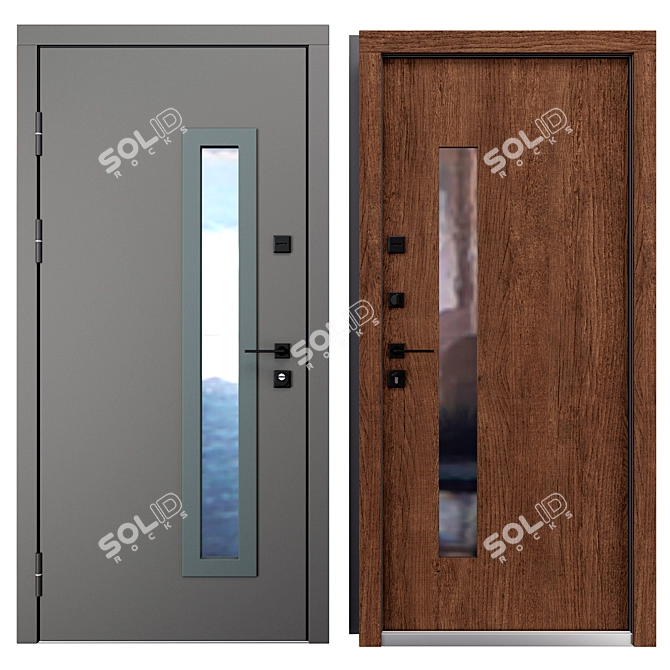 Brown Entry Metal Door (QDoors) 3D model image 3