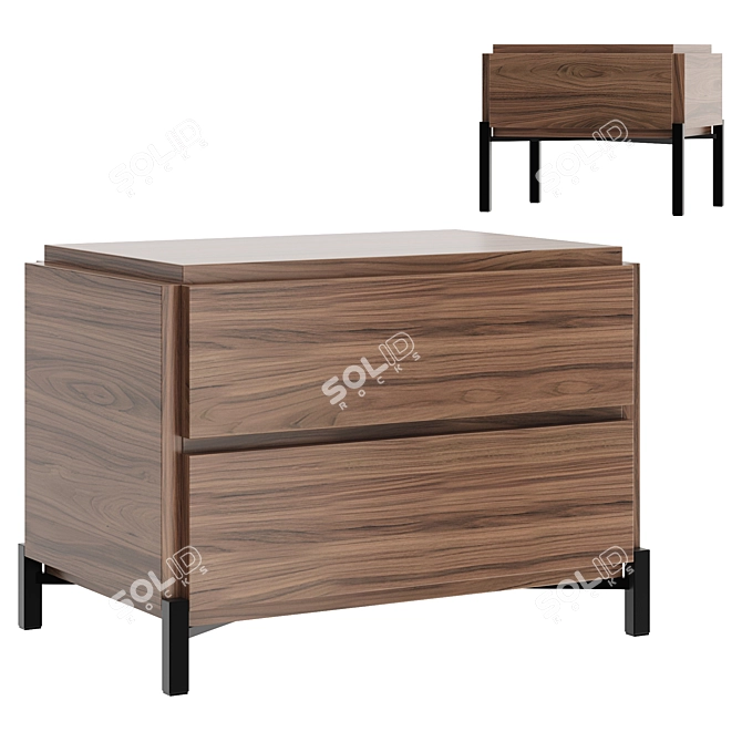 GROOVE Bedside Table Drawers Wood 3D model image 1