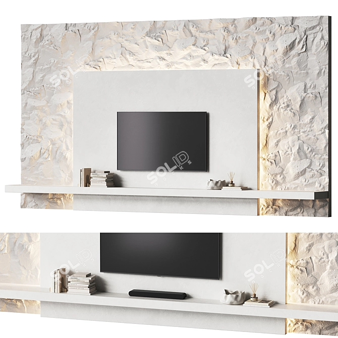 Stone Surface Minimalist TV Wall 3D model image 1