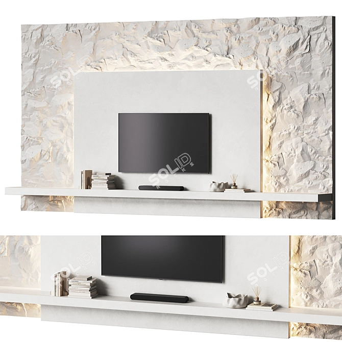 Stone Surface Minimalist TV Wall 3D model image 7