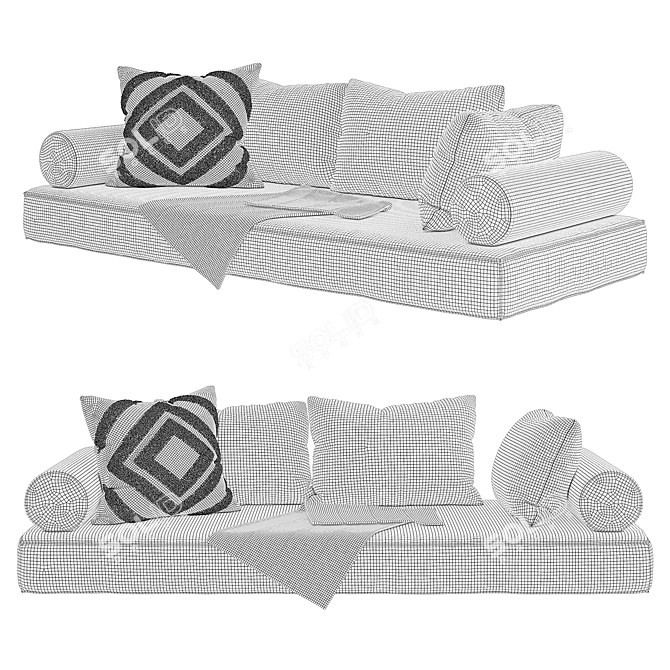 Cozy Window Seat Cushion Set 3D model image 3