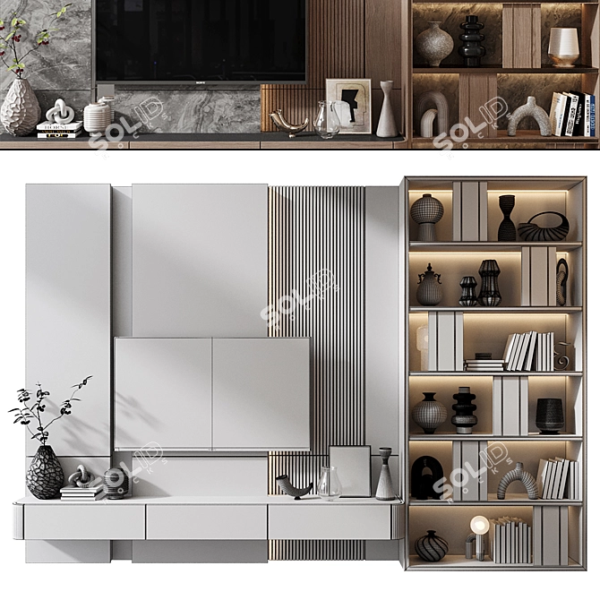 Contemporary TV Wall Decor Shelf 3D model image 2