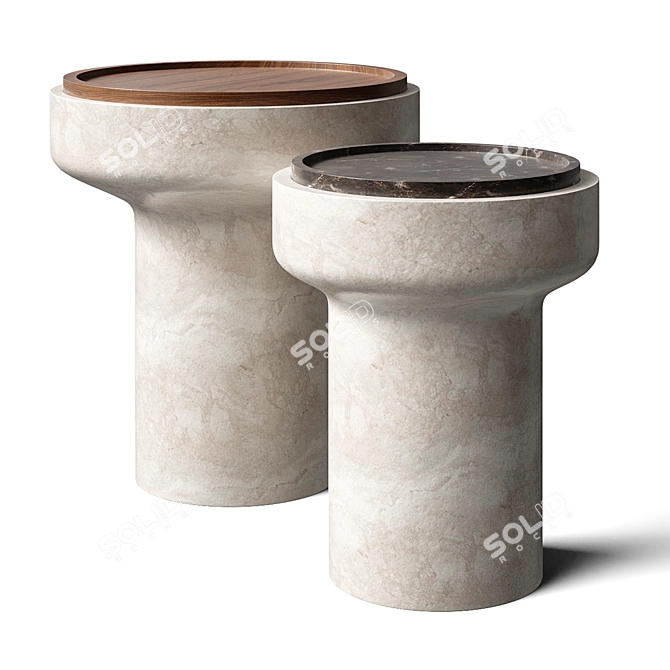 Modern Tivoli Side Table: Travertine & Walnut 3D model image 1