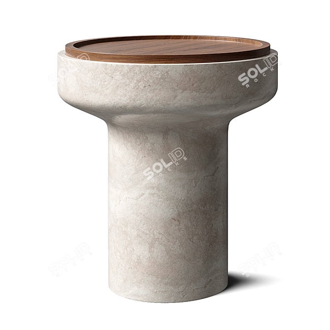 Modern Tivoli Side Table: Travertine & Walnut 3D model image 3