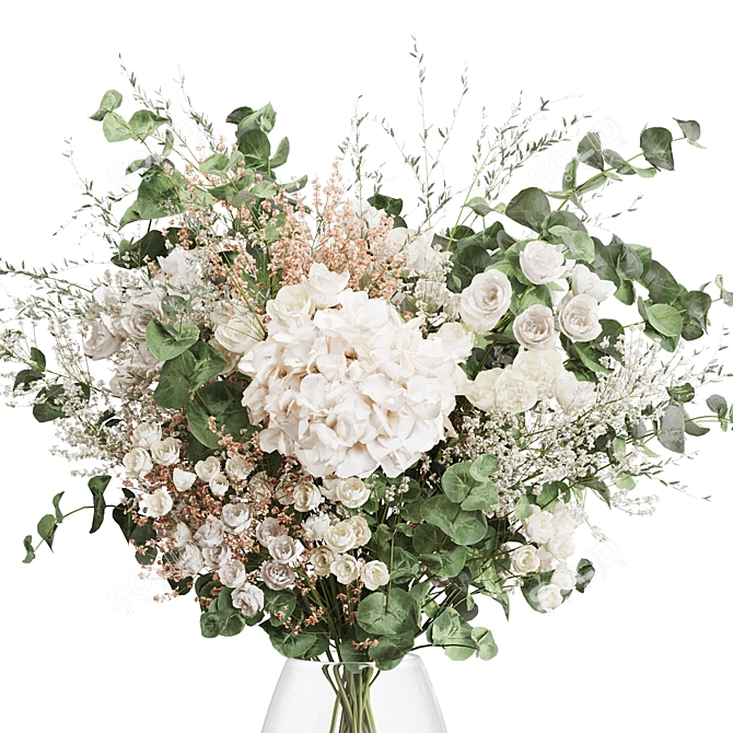 Hydrangea & Eucalyptus Bouquet Set 3D model image 2