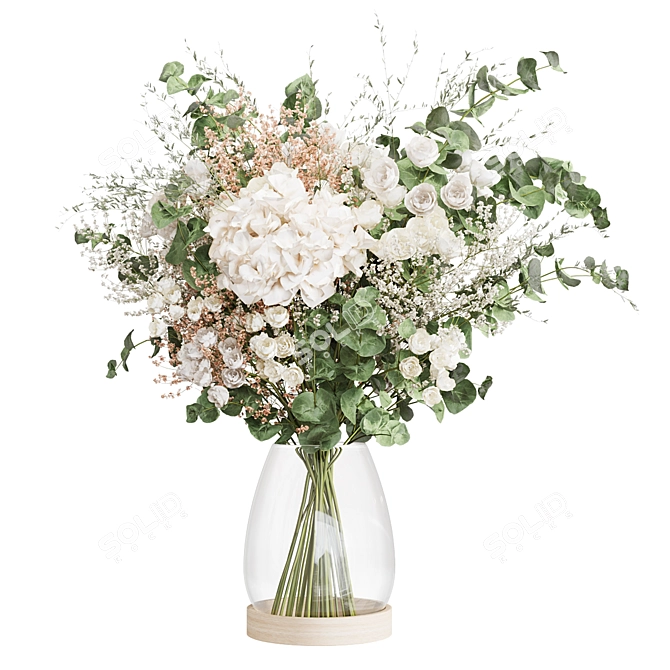 Hydrangea & Eucalyptus Bouquet Set 3D model image 4